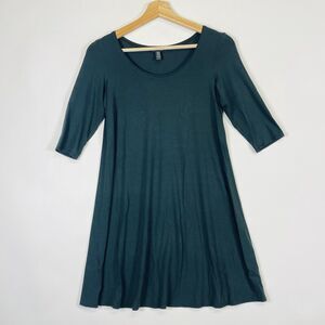 Eileen Fisher Forest Green Half Sleeve Viscose‎ Skater Swing Dress Women's XXS